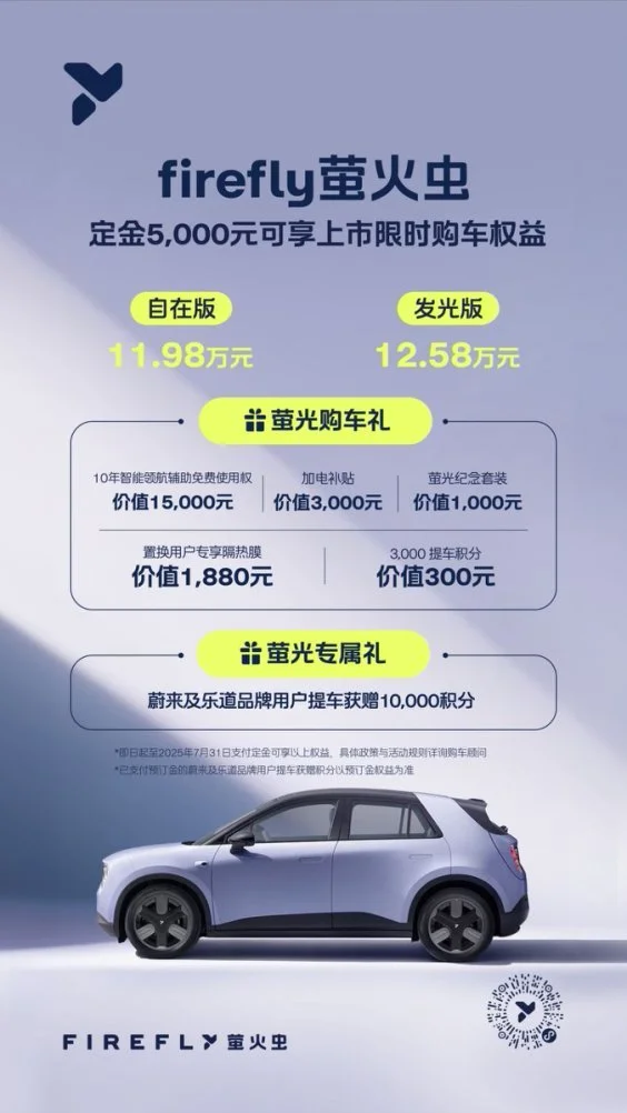蔚來全新品牌firefly螢火蟲正式上市，11.98萬元起